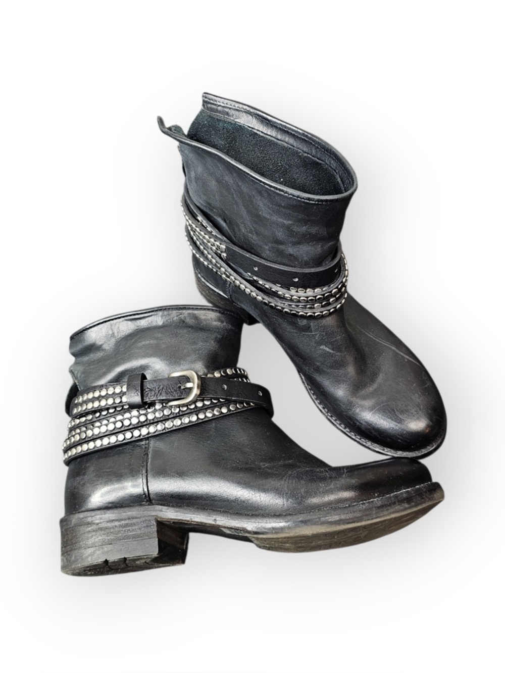 KBR Studded Leather Buckle Ankle Boots - Picture 2 of 6